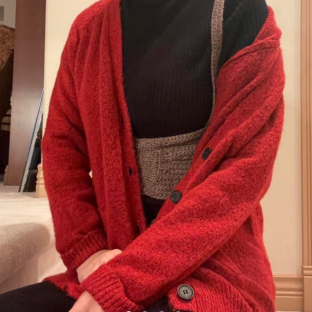 Forever 21 red burgundy fuzzy cardigan